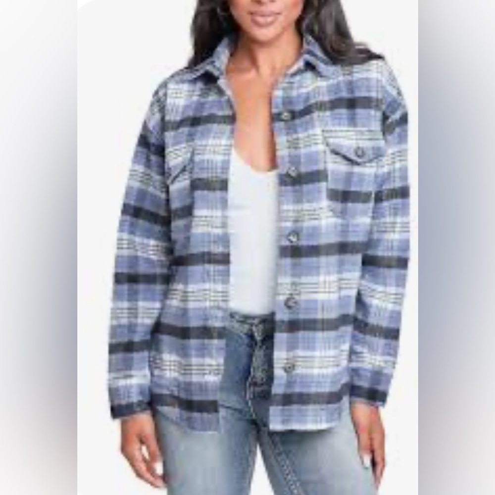 Hurley quilted lined flannel blue, gray  & white jacket with pockets